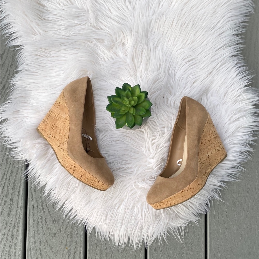 Suede cork wedges